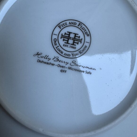 Fitz and Floyd Holly Berry Snowman Plate – “Oh What Fun” Holiday Decor - Picture 2 of 3